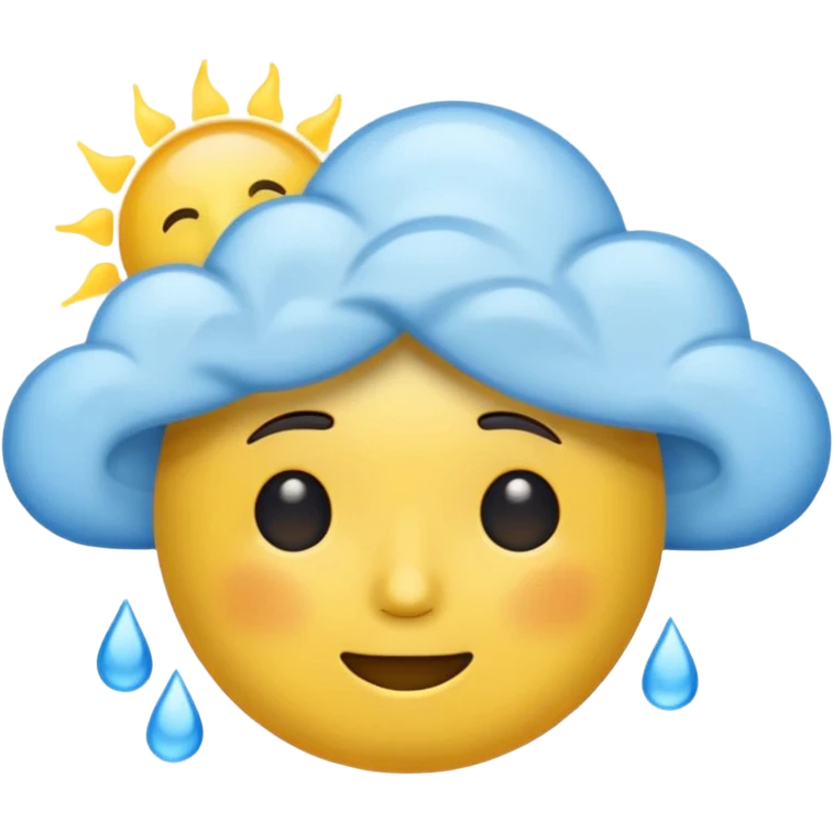 weather emoji with a split face: half sunny happy, half rainy worried, classic emoji style, no text emoji