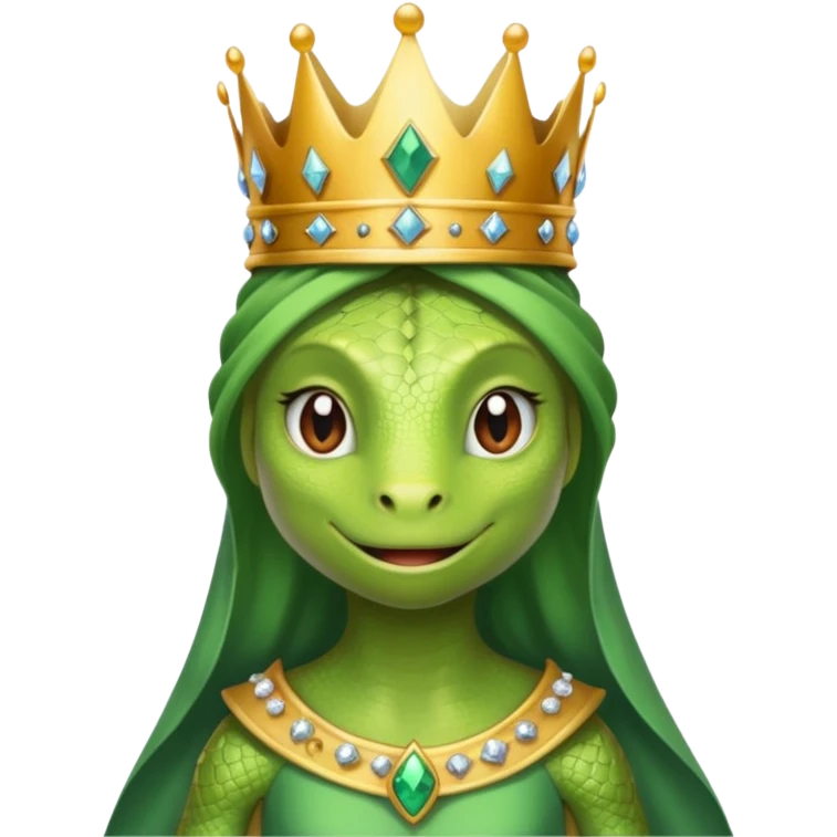 Female lizard wears crown gown emoji