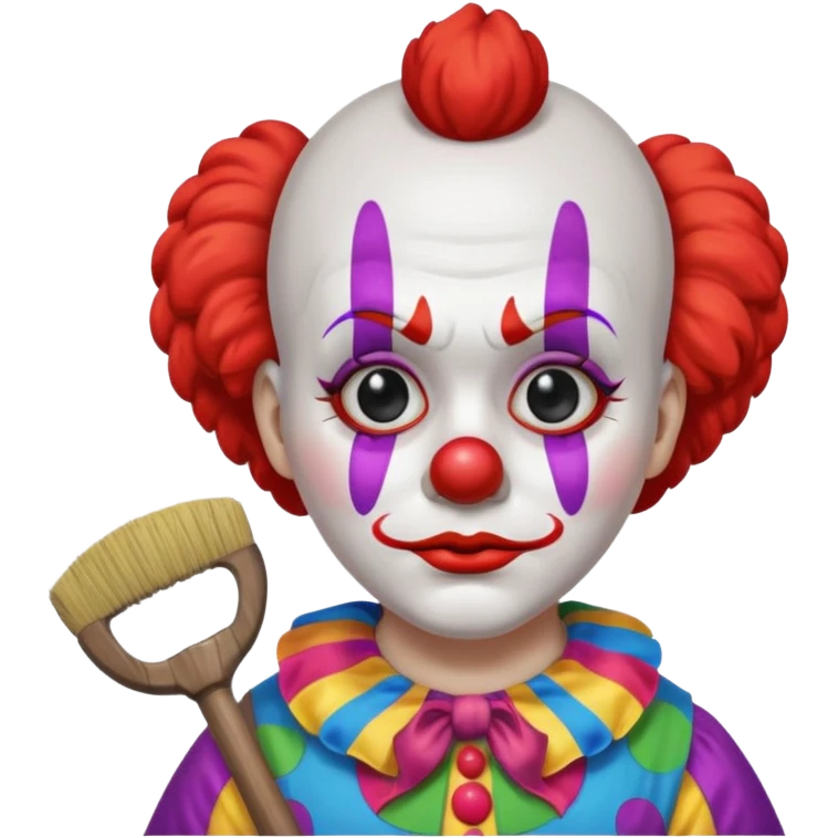 a sad clown with a broom and an axe emoji