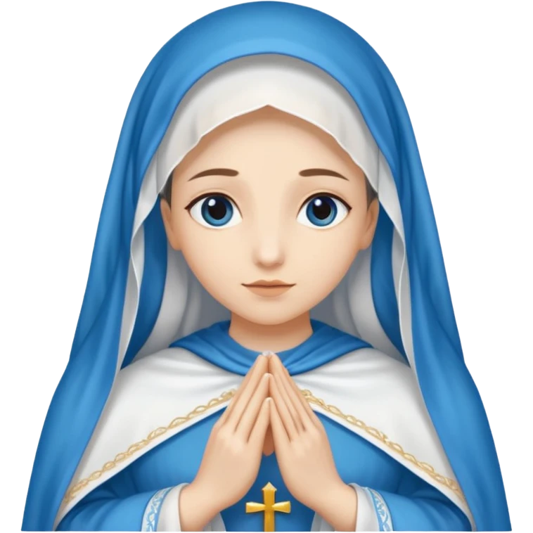 Nossa senhora das graças com manto branco e vel azul ,com áurea e mãos postas  emoji