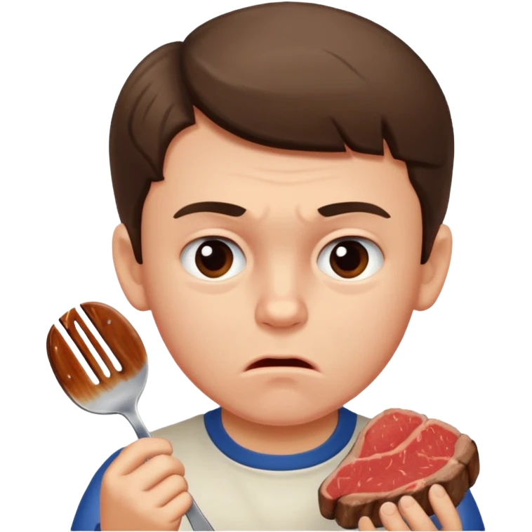 мальчик ест стейк и ему не нравится emoji