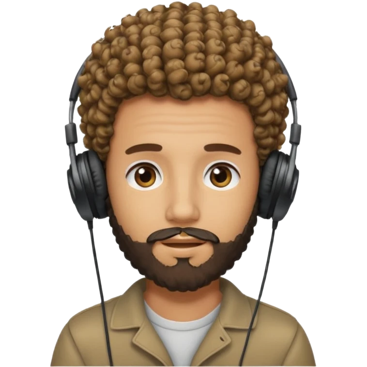 curly haired with headphones in and beard boy emoji