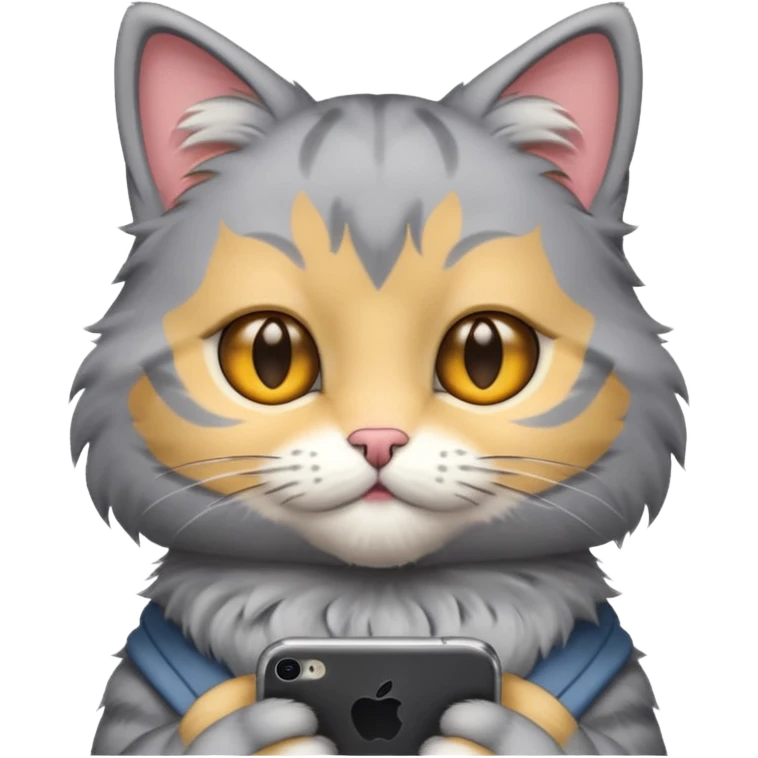 Grey kitty using iPhone  emoji