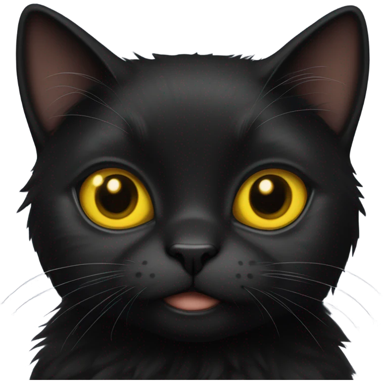 a black furry cat with bright yellow eyes and a collar with the name kai on it emoji
