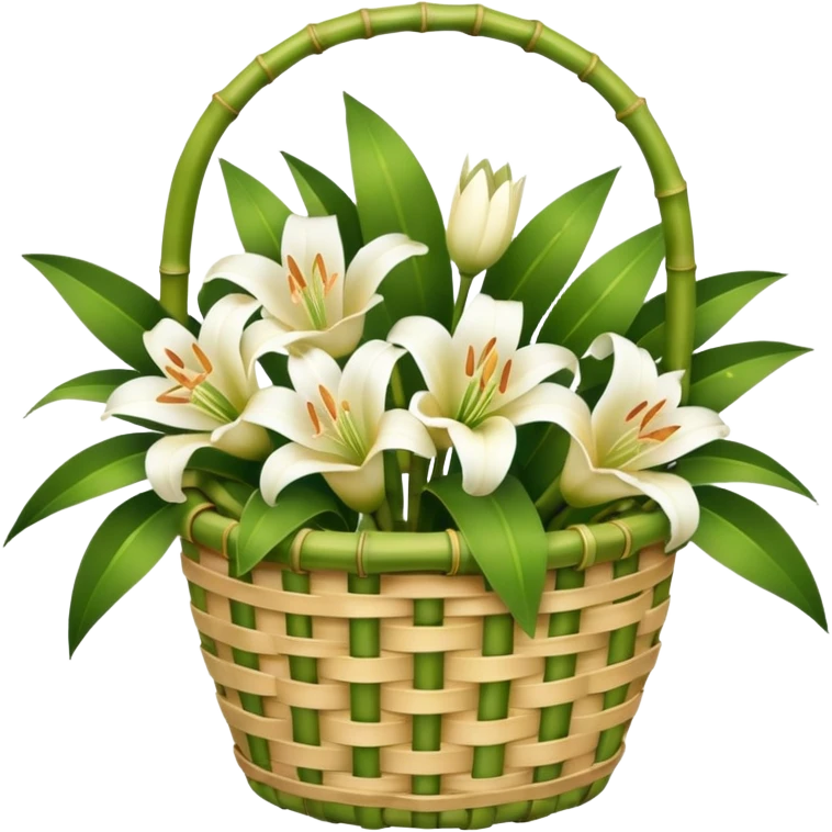 bamboo basket, lily, leony flowers emoji