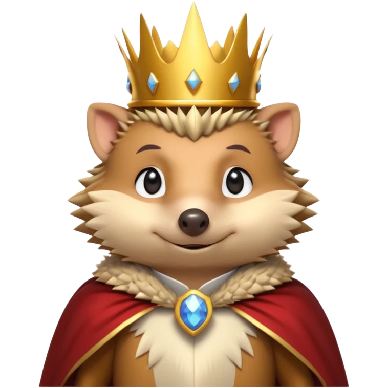 king hedgehog portrait, head and shoulders only, wearing a small golden crown, royal cape collar, proud confident expression, cute spiky fur details, fantasy royal vibe, 3D cartoon, mobile game icon style, clean background, no text, no watermark
 emoji