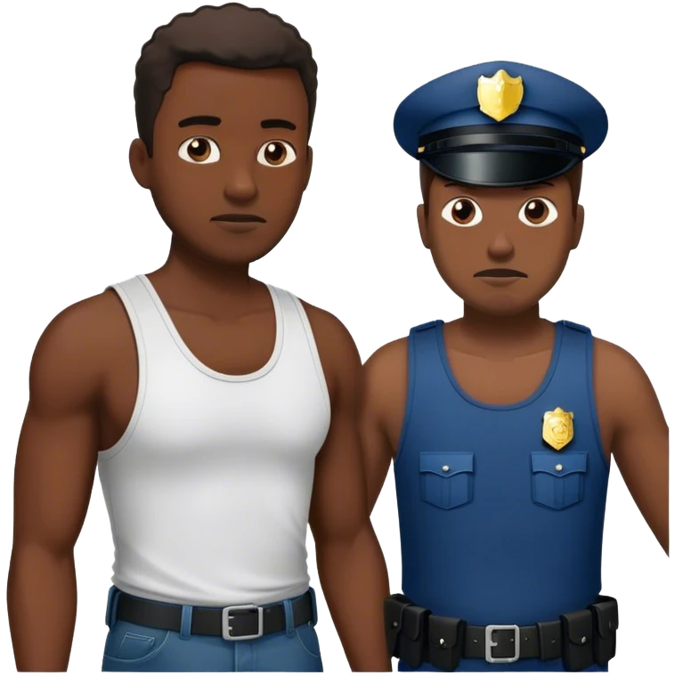 Black man in a tank top getting arrested by a white cop emoji