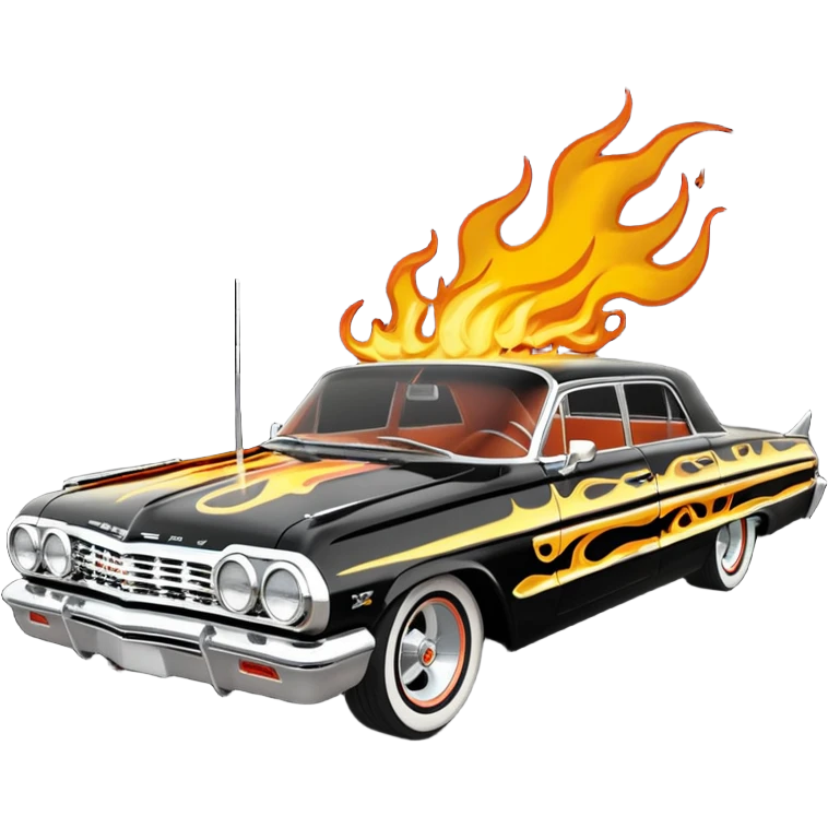 Hot rod custom 1964 impala low rider four door Anubis theme painted hood flaming side-pipes emoji