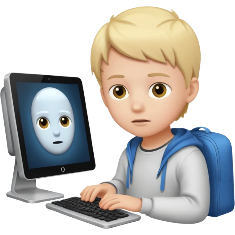 a white child programs on a computer emoji
