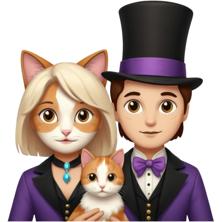 magician couple and their pet cat emoji