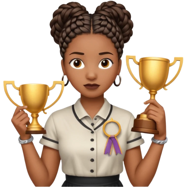 generate an emoji for this phrase, Start strong to earn trust and be noticed. End strong to be remembered. make it a black woman in braids updo looking determined with a script in hand and a trophy emoji