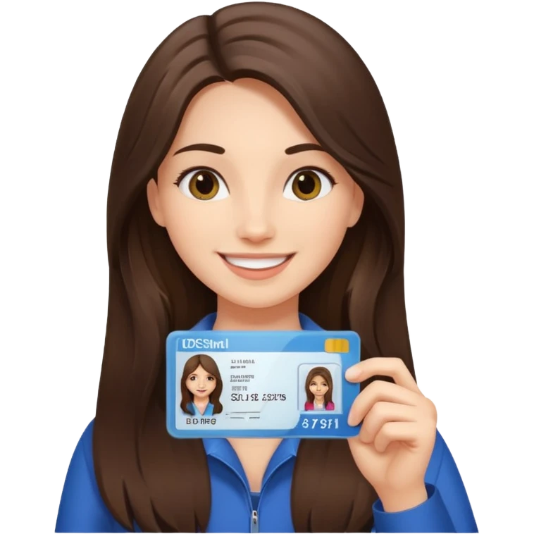 long hair brunette girl holding a driver license emoji