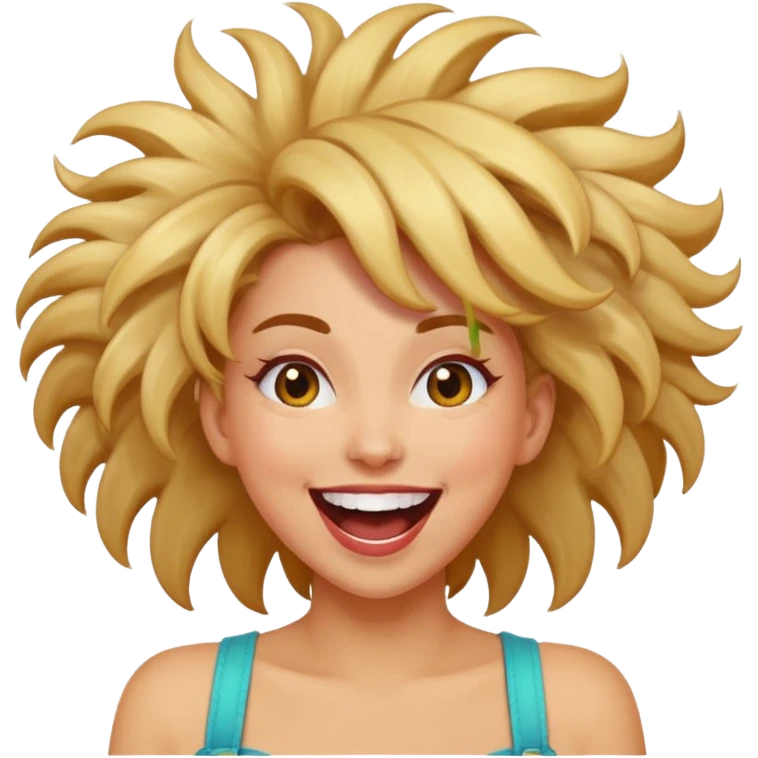 Funny, fast-talking, a little unpredictable. Life of the party vibes. woman with crazy hair
more dinamic emoji  emoji
