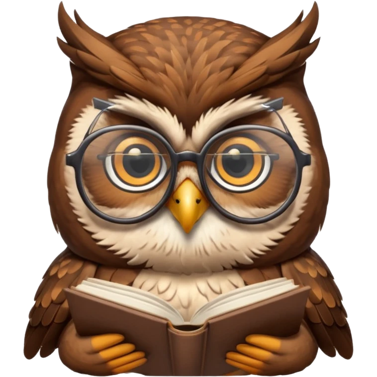 À owl with glasses on reading a book emoji