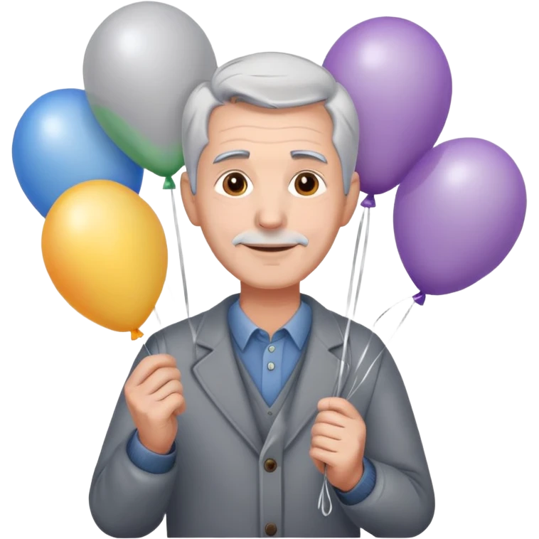 Man with grey hair and balloons behind him emoji