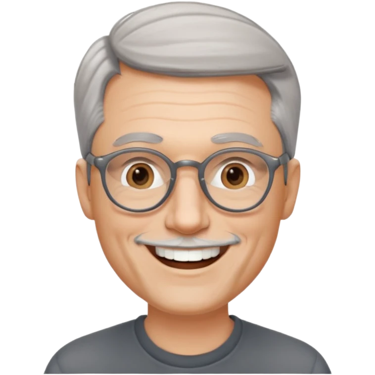 50 yr old pale white man, grey side swept hair, round glasses, big smile, white teeth, handsome emoji
