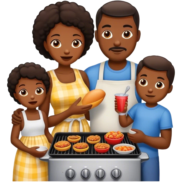 cookout with black family mom,dad,daughter,son, and baby emoji