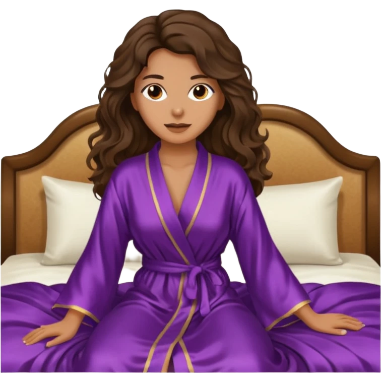 Brunette woman long wavy hair on bed provocative  emoji