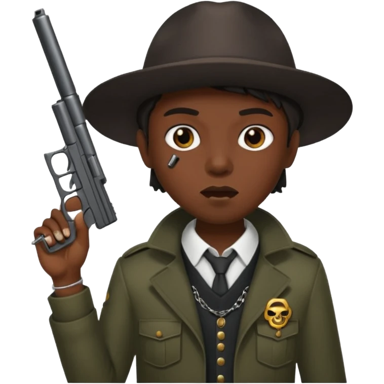 Blunt in mouth. Dress like yn. Holding a gun emoji