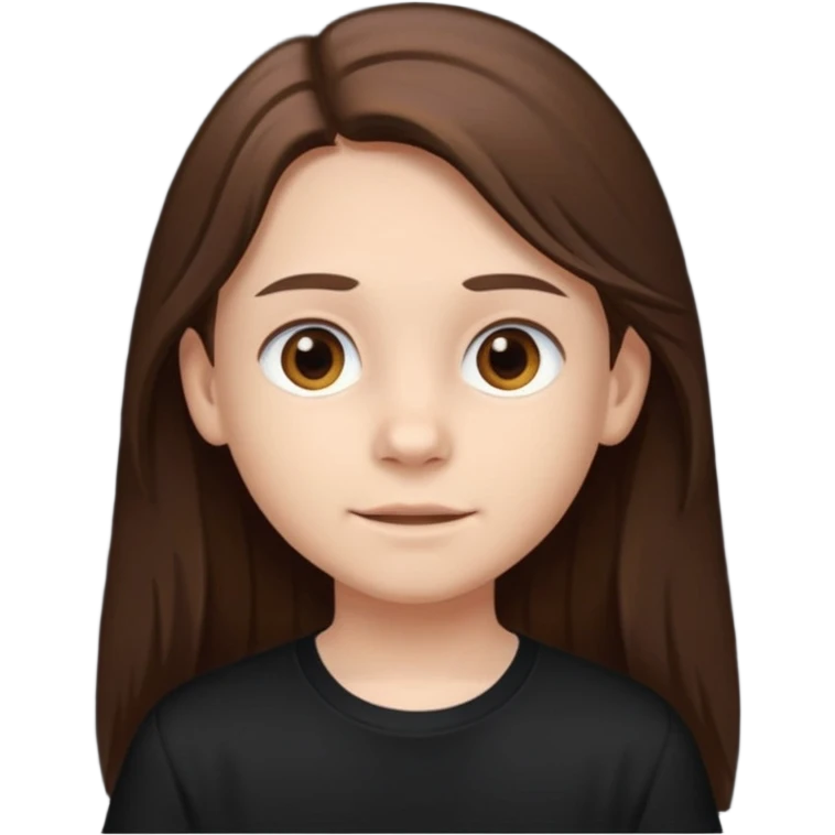 whit brown hair and brown eyes a 10 year old kid Long hair and anime black shirt emoji