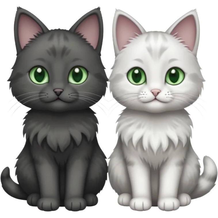 2 different coloured small cats including a dark grey and white and a completely solid dark grey with green eyes and only white paws emoji