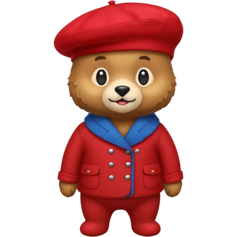 A cute emoji bear, full-length, side view, wearing a stylish red beret. emoji