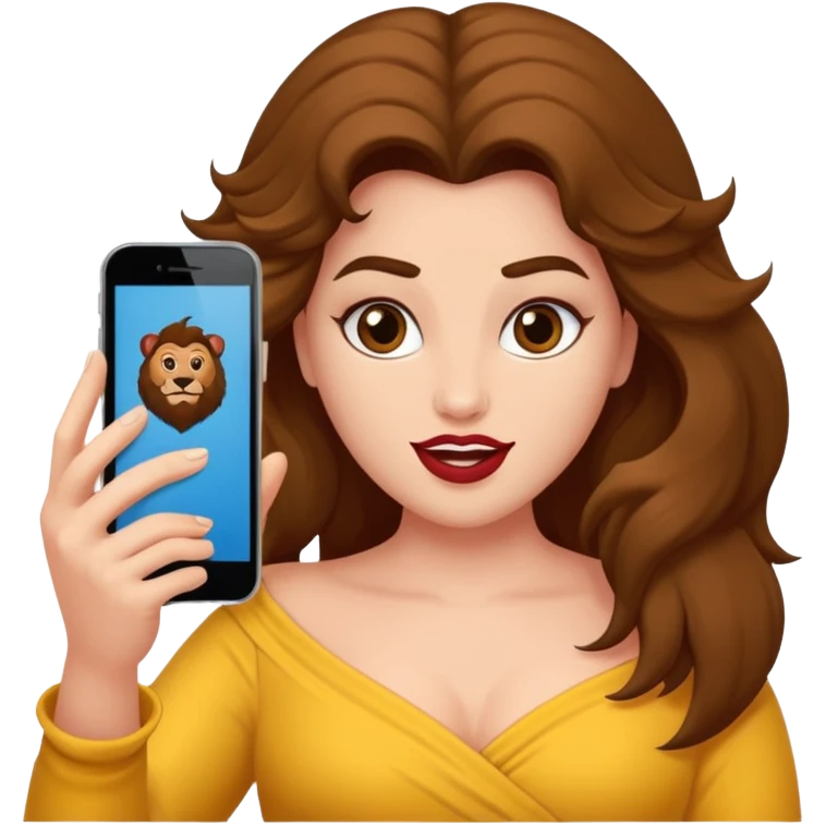 Haz un dos persones una la bella de bella y la bèstia y la otra uo con el pelo rizado largo haciendose un selfie emoji
