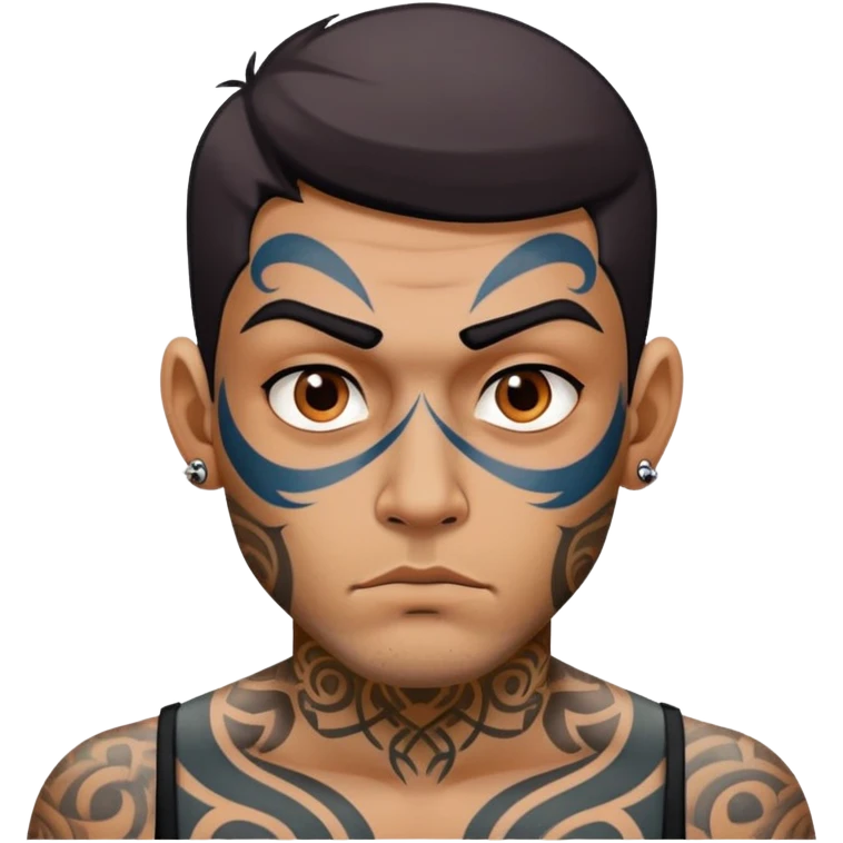 man with bold face tattoos, serious expression emoji