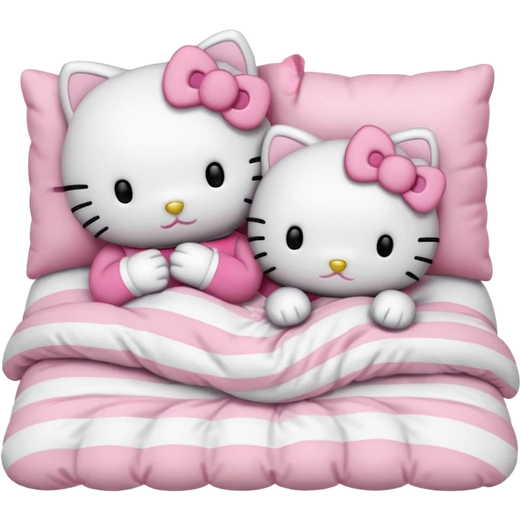 two hello kitties sleeping in a bed next to each other emoji
