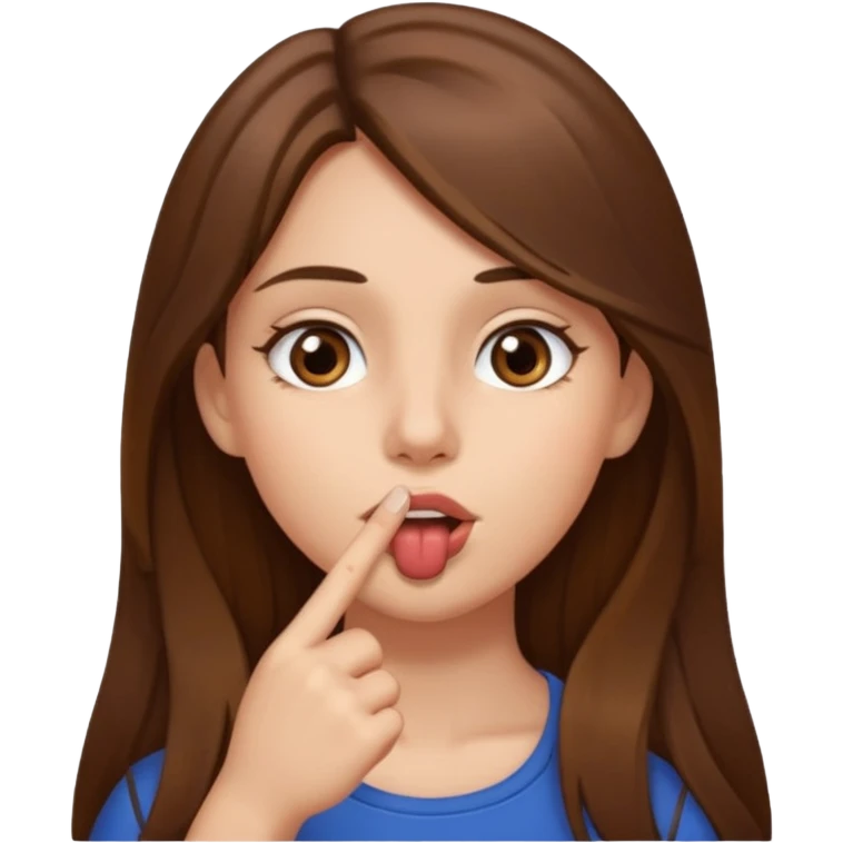 Emoji Fille cheveux long et brun yeux brun avec un doigt dans la bouche  emoji