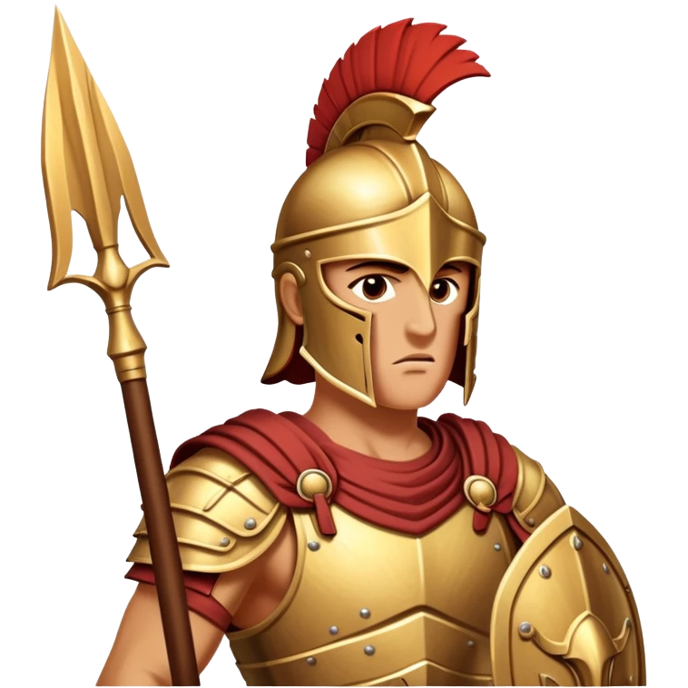 Cinematic-realistic Achilles emoji portrait fearlessly on the battlefield of Troy. His trojan armor gleams , each intricate engraving telling tales of his past glories. His piercing gaze locks onto his foe, his grip tightening around his spear.  emoji