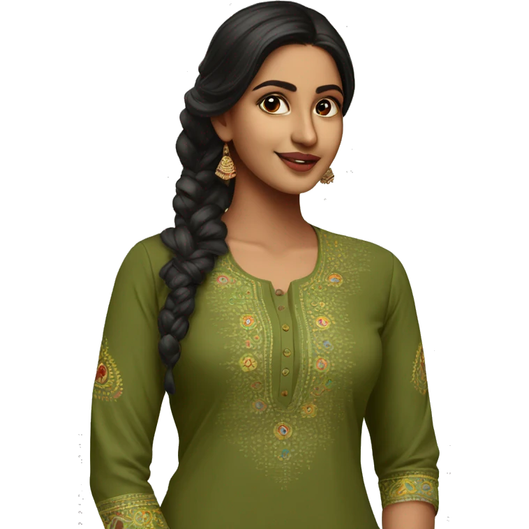 indian girl wearing full sleeve olive green bright kurti emoji