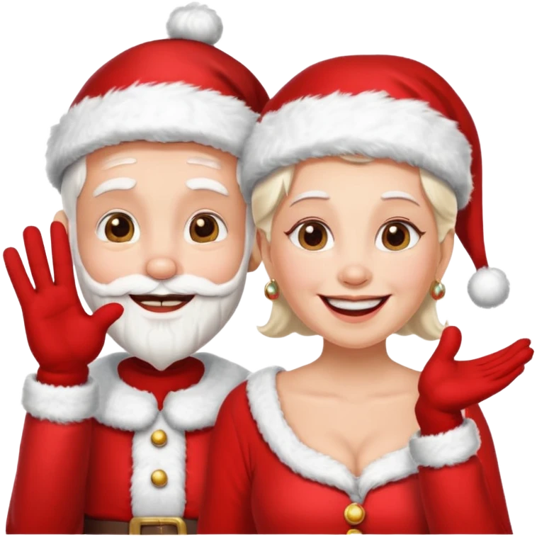 SANTA Y MAMA CLAUSE SONRIENDO CON ORTODONCIA EN DIENTES Y MANO SALUDANDO emoji