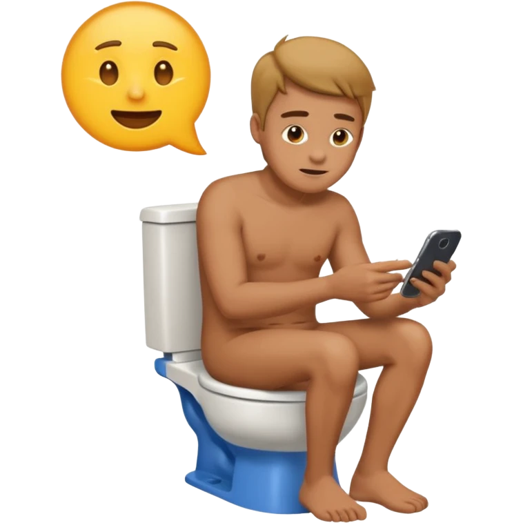 man on toilet, looking at phone, emoji style emoji