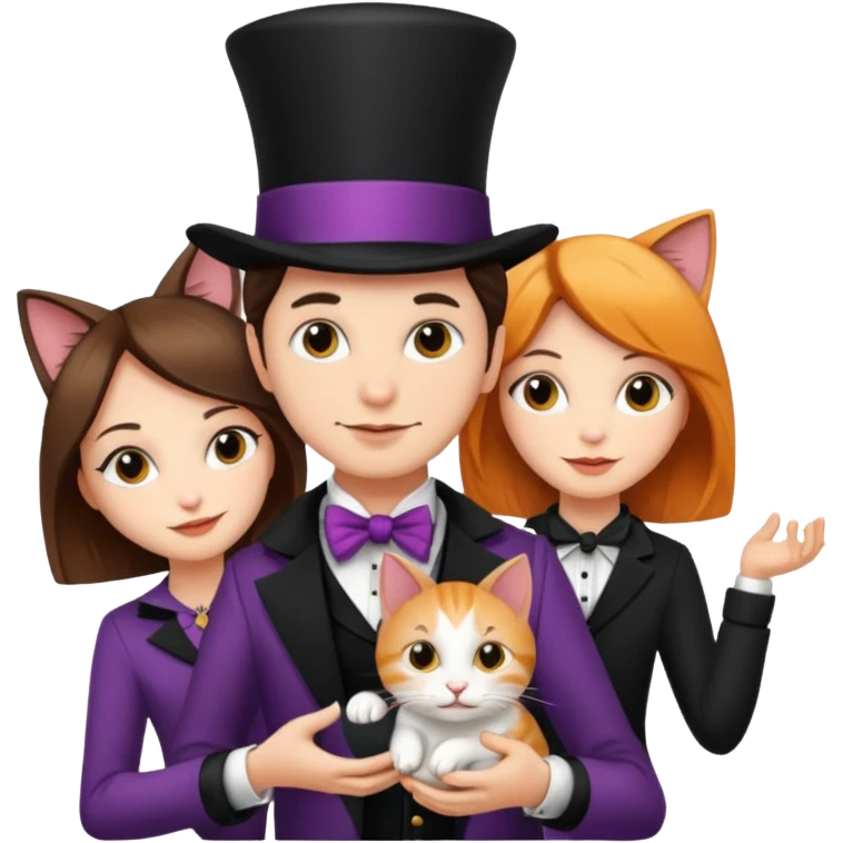 magician couple and their pet cat emoji