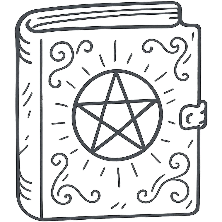 Магическая закрытая книга  — декоративная обложка  алхимическими знаками. Обложка украшена винтажными завитками,  таинственным сиянием. emoji