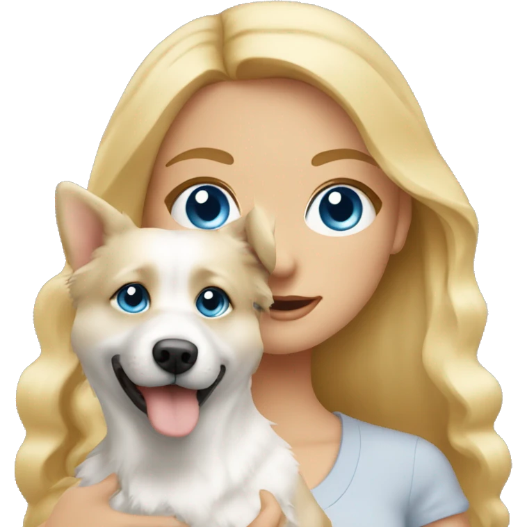 Blonde girl blue eyes holding spitz  emoji