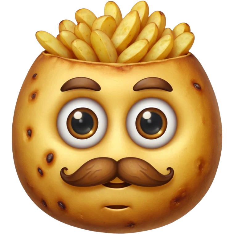 single fried potato with eyes and mustache emoji