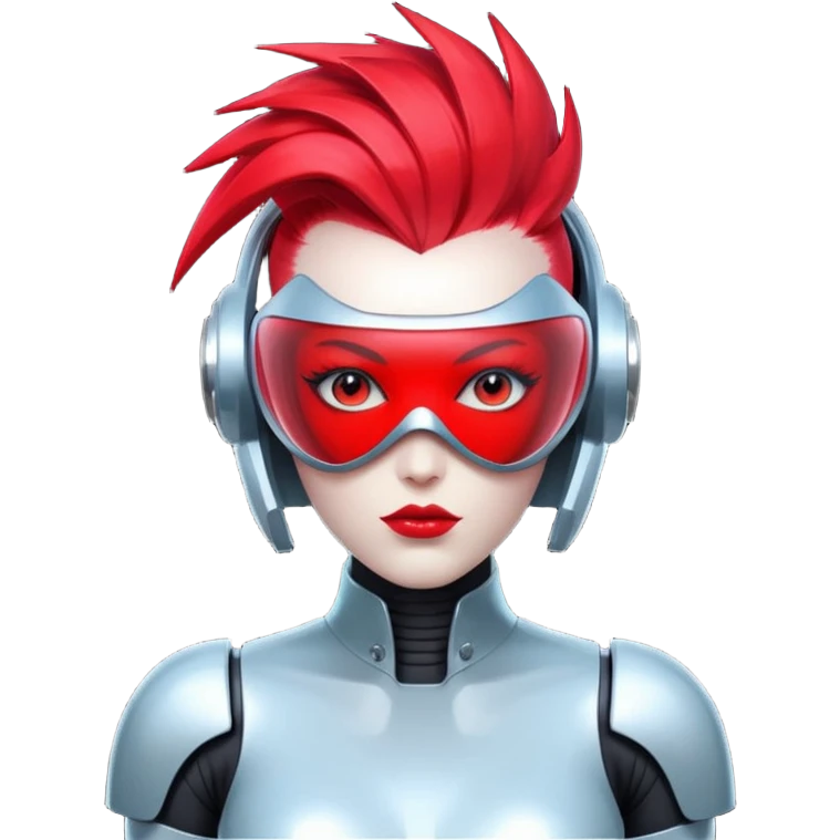 Sexy reflective glass faceless dronification robot girl with a red mohawk full body pinup pose daft punk face emoji