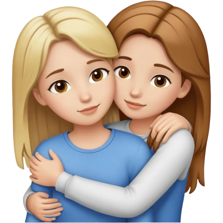 Dos chicas una pelo marrón una ruba abrazándose  emoji