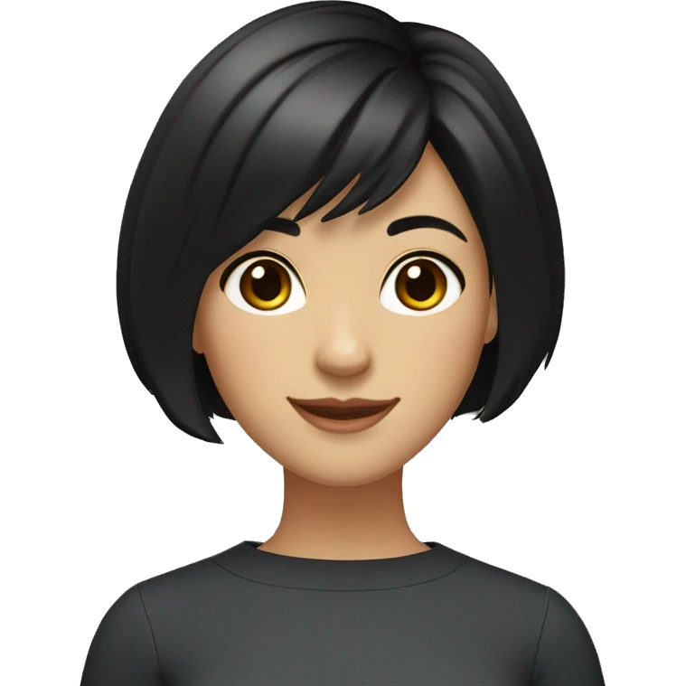 A girl with short, jet-black hair styled in a bob. Fair skin. Dark brown eyes. Smiling naturally. emoji