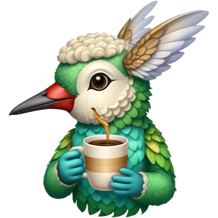 Part hummingbird part lamb drinking coffee emoji