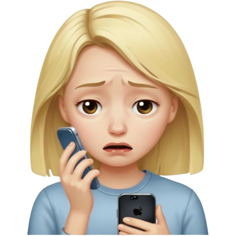 a blonde girl sad looking at the phone  emoji