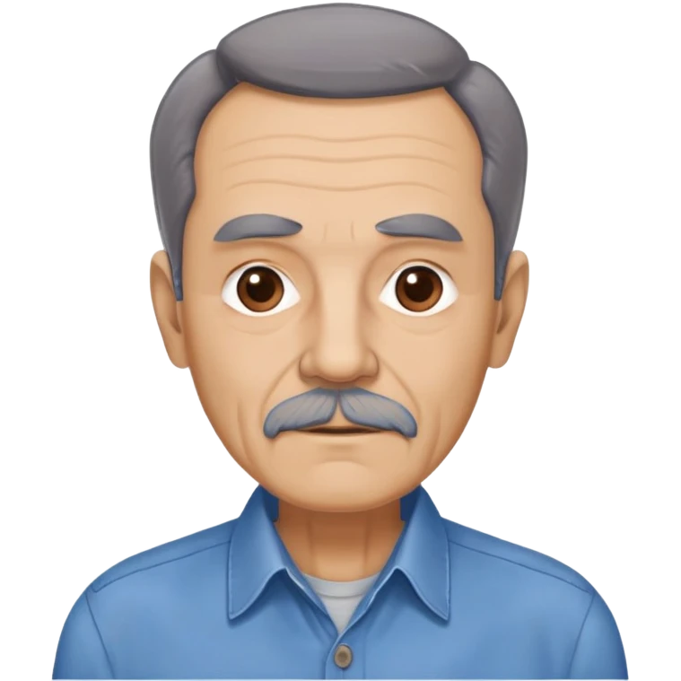 Older slim Hispanic man in his 60s with light skin. Thinner face with pronounced features. Expressive brown eyes, thick eyebrows showing age. Short brown hair with significant receding hairline. Scraggly brown beard with gray patches. Wearing a blue button-up shirt on his lean frame. emoji