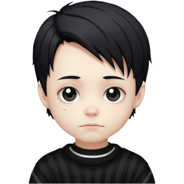 Goth boy, chibi style, oversized sweater, striped sleeves, cute emoji
