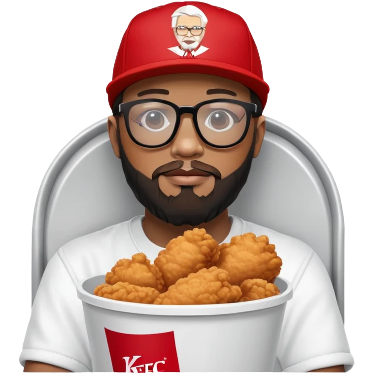 BBNO$ rapper sitting in a KFC bucket, glasses, beard, snapback cap emoji
