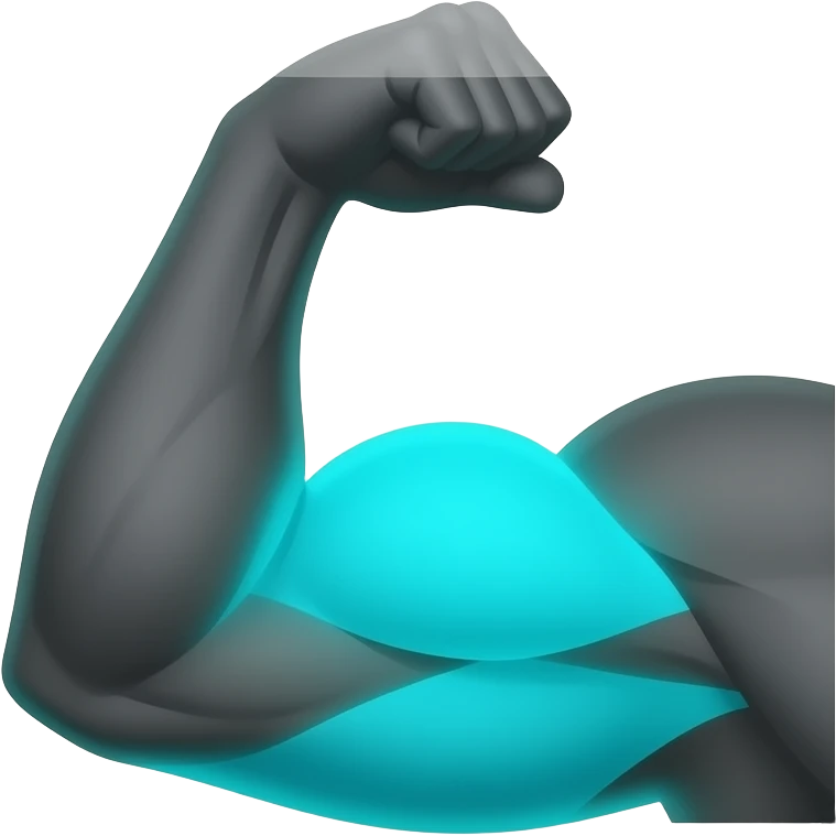 Minimal anatomical icon, dark background, left arm front view in dark grey with only biceps muscle is highlighted in glowing cyan-teal #00D4B1, flat shading, clean emoji