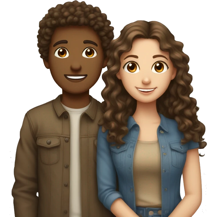 Love between a brunette straight haired blue eyed girl and a tan brown curly haired brown eyed boy emoji
