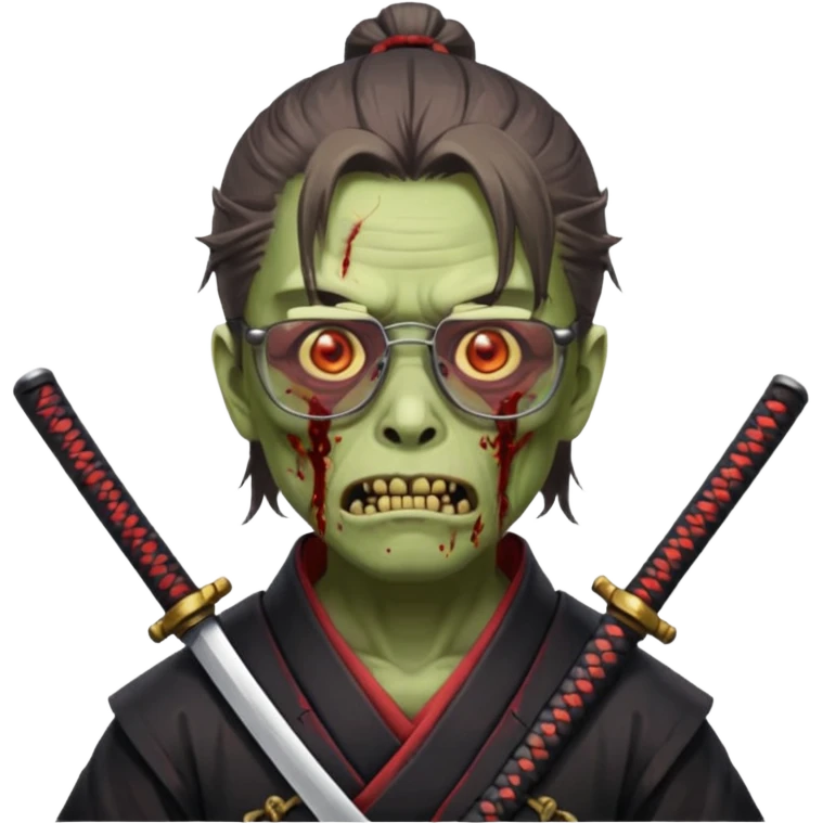 zombie samurai with glasses, highlight the glasses, more visible emoji