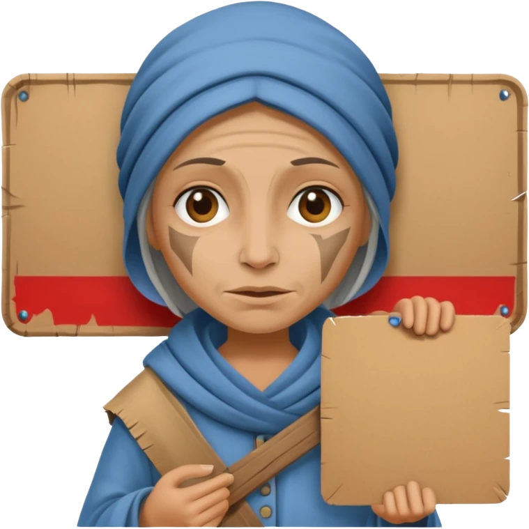 begger woman with holding  a pancart emoji